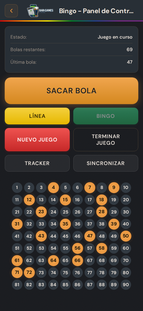 Controles del presentador en el móvil durante una partida