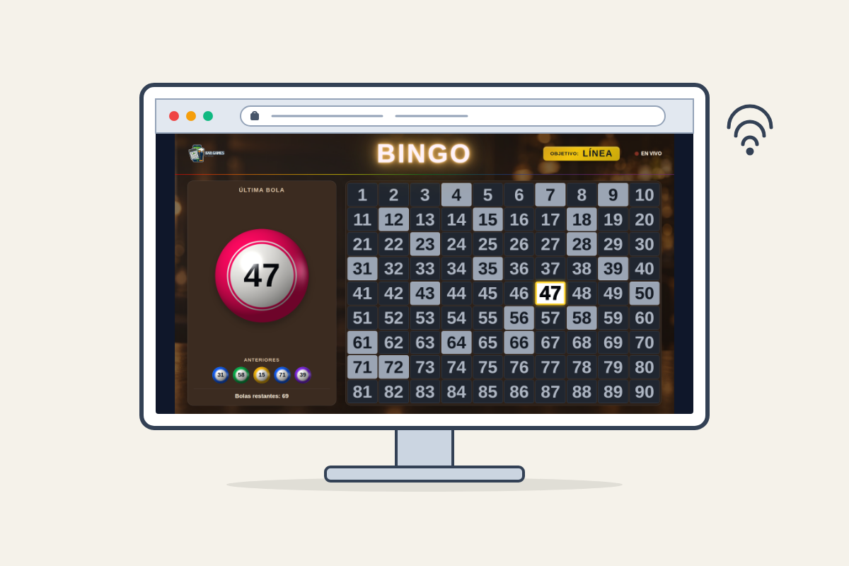 Smart TV browser loading the BarGames venue URL